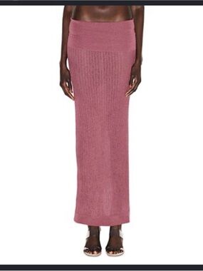 SKIMS Sheer Knit Fold Over Maxi Skirt Pink Ribbed Bodycon Medium